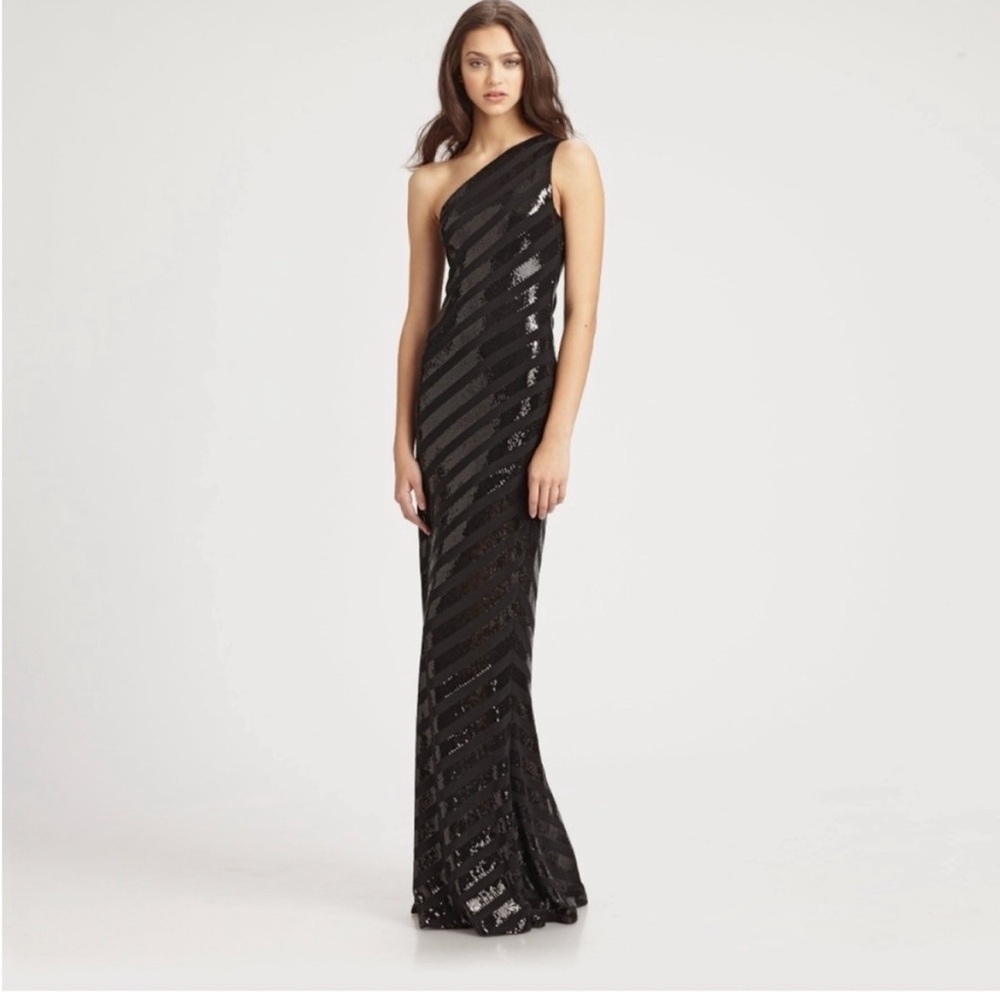 One should David Mister sequined black evening gown